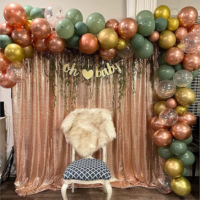Rose Gold Sequin Photo Backdrop, 10 x 10 Ft Shimmer Curtain Panel