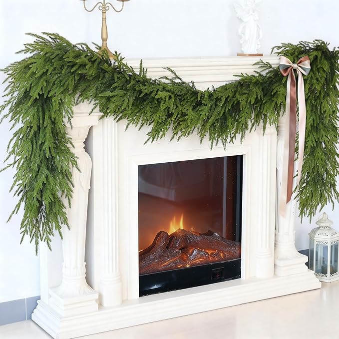 Garland 16 Ft Green Norfolk Pine Christmas Decor with Flexible Metal Frame
