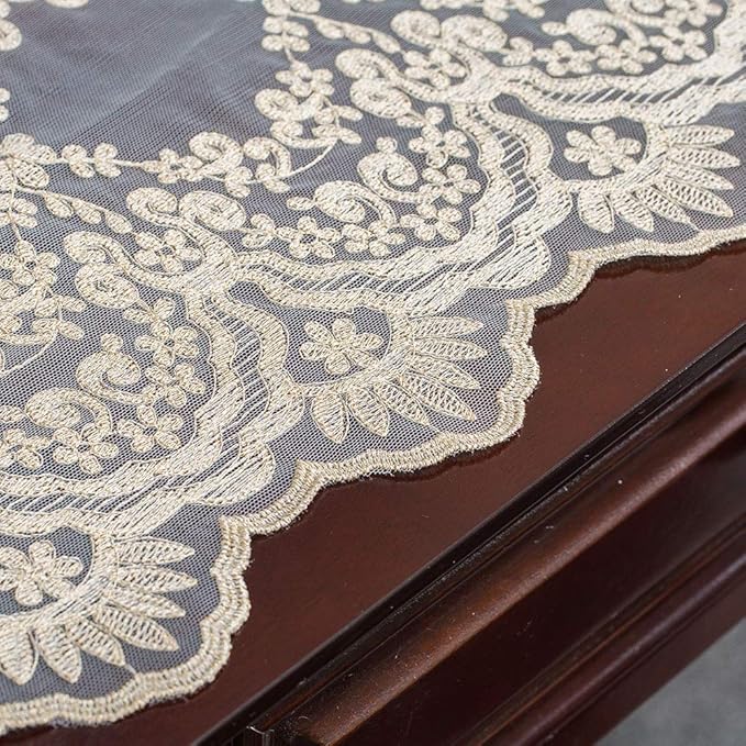 ARTABLE Rectangle Table Runner Lace Macrame Embroidered Table Runners with Exquisite Vintage Shabby Chic for Holiday Wedding Long Dinner Tables (Light Gold, 12 x 84 Inch)