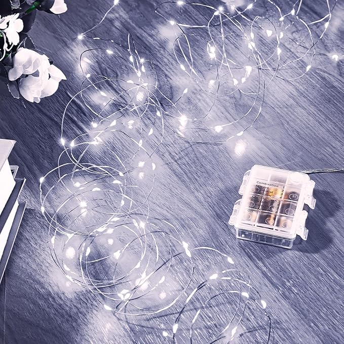 4 Pack 65.6 Ft. Battery Operated Outdoor String Lights with Remote & Timer, LED Cool Whit Fairy Lights, Waterproof Twinkle Lights for Bedroom, Dorm, Mason Jar, Wedding, Party, Christmas