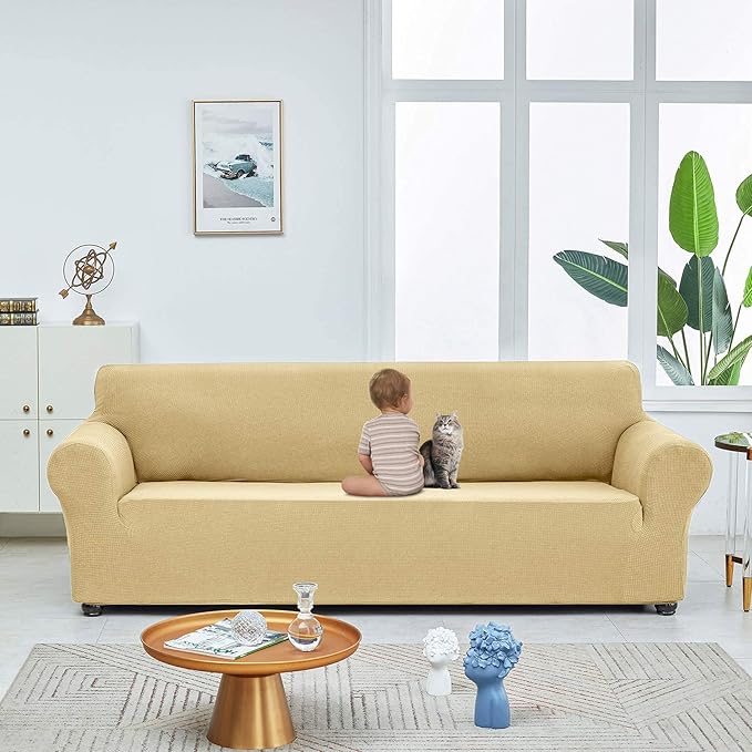 Sofa Slipcover in Champagne with Stretch Fit and Water-Repellent Finish