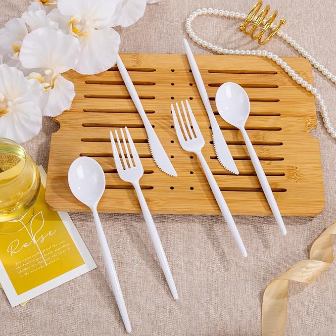Disposable Plastic Cutlery Set, 360 Pieces, White, Heavy Duty
