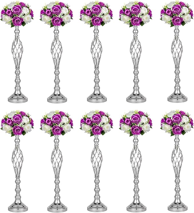 Vases, Silver Metal Twist Wedding Centerpieces, Set of 10, 23.23 Inch Tall