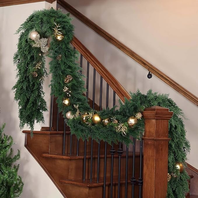 Garlands: Green Plastic Cedar, 9 Feet Long, Set of 2 Pieces