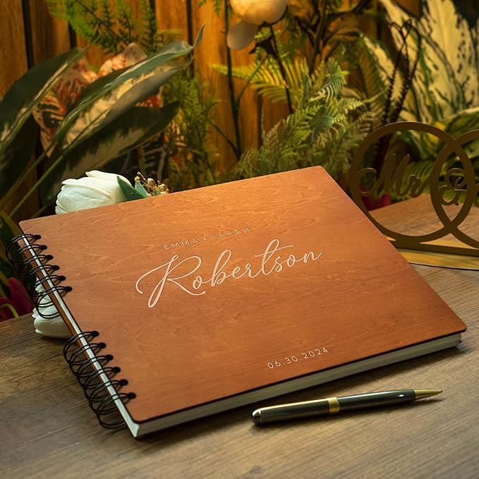 Wedding Guestbook with Personalized Wood Cover, 5 Finishes