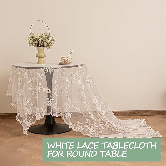 Jayla White Lace Tablecloth for Rectangular Tables, Vintage Style Wedding Table Cloths for Reception, Baby Shower, Birthday Party, Formal Dining, Dinner Parties 54 X 80 Inches