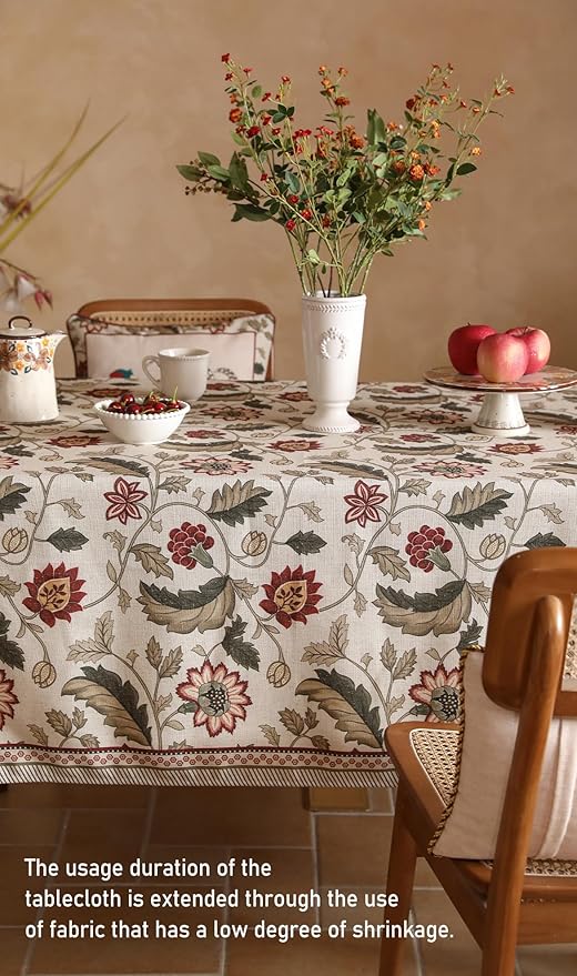 Tablecloth, 55 x 71 Inch Rectangular, Linen-Polyester Blend Floral Print