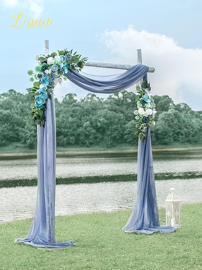 Artificial Flowers Arch Swag Set, Grey Blue Silk Roses and Orchids