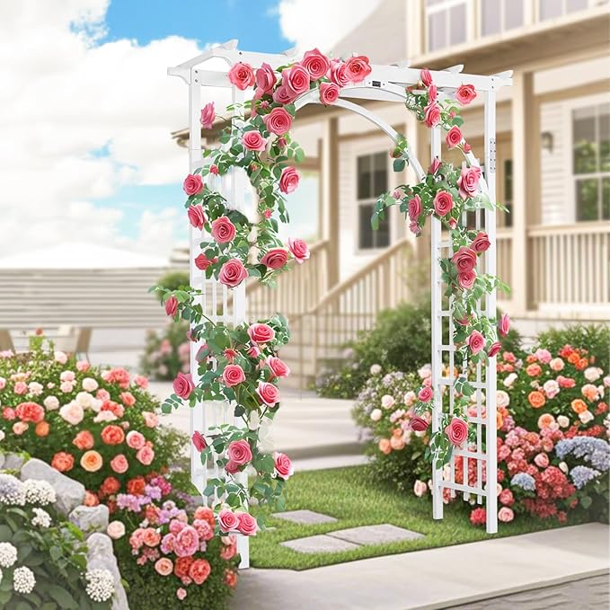 Arbor Wood Wedding Arch in White, 63 x 85 Inch Classic Style