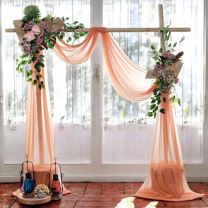 MDS Halloween Chiffon Draping Fabric - 1 Panel, 30" Wide x 40ft Long - Sheer Spooky Arbor & Canopy Drapery for Haunted House Backdrops, Party Ceilings, DIY Costumes & Themed Events - Coral Peach