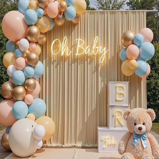 10×12 ft Wrinkle Free Beige Backdrop Curtain for Weddings Parties, 2 Panels 5×12ft Long Silky Polyester Photo Backdrop Drapes for Birthday Baby Shower Photography Background Cloth