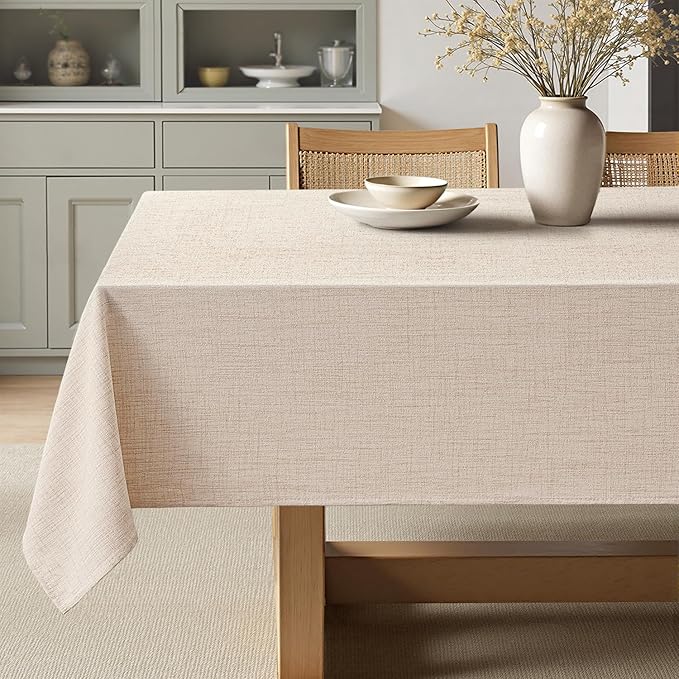 MIULEE Ivory Linen Tablecloth 60x144 Inch Rectangle Table Cloth Waterproof,Stain Resistant & Wrinkle Resistant for Dining Party Wedding