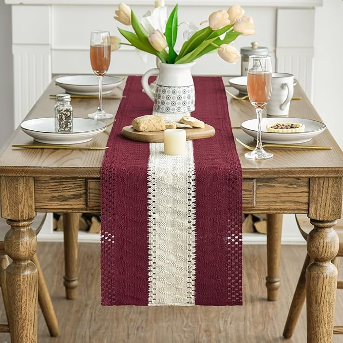 Artoid Mode Red Farmhouse Rustic Table Runner, Seasonal Hollow Kitchen Dining Table Decoration for Home Party Decor 12x48 Inch