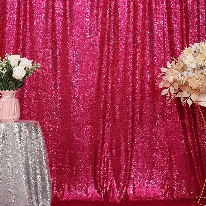 Eternal Beauty Hot Pink Sequin Backdrop, 7x7 Ft Glitter Background Curtains for Shimmer Photography Party Wedding Birthday Back Drop Decor