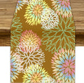 Brown Grey Dahlia Flower Table Runner, Linen Geometric Pattern Floral Table Decor Spring Farmhouse Decorations for Kitchen Dining Holiday Party Decor, 13x108 Inch