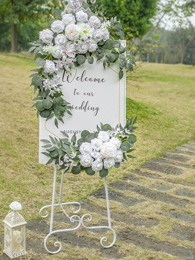 Artificial Flowers Wedding Arch Swag, White and Ivory Faux Silk, 40-Inch Set