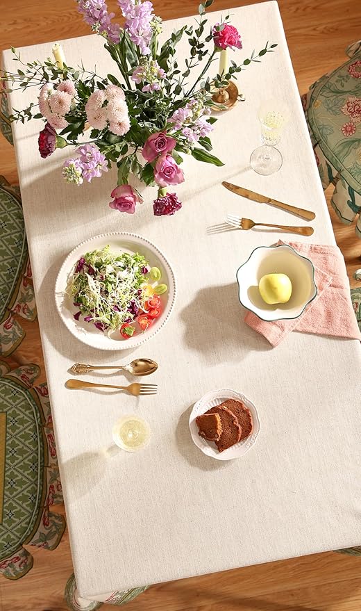 Tablecloth 67x118 Inch Rectangular Green Linen-Blend Polyester