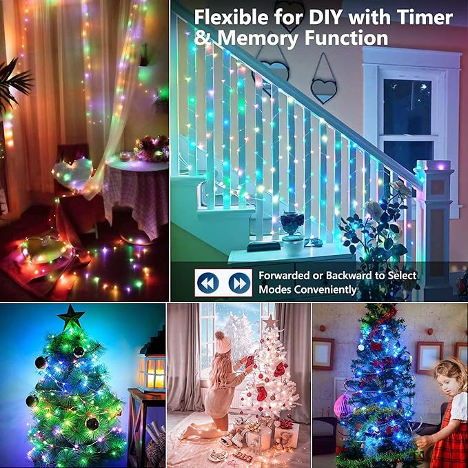 Indoor String Lights, 2 Pack 66ft 200 LED Color Changing Fairy Lights