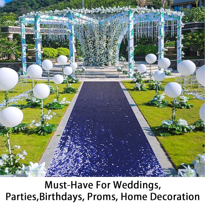 Sequin Aisle Runner, 1 Piece, 2 ft x 15 ft, Navy Blue Party Decor