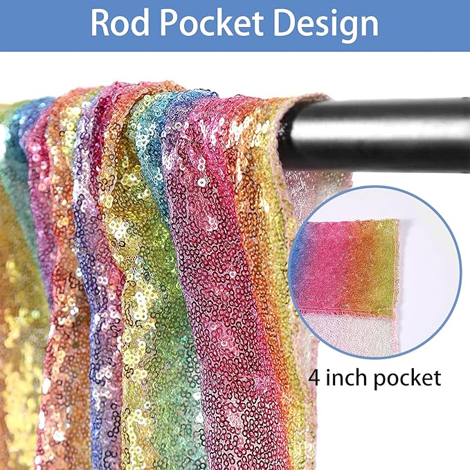 Backdrop Curtain, Rainbow Sequin Mesh, 2 x 8 FT, Pack of 2