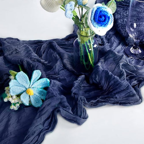 10-Pack Navy Blue Cheesecloth Table Runners – 10FT (35x120 Inch) Boho Rustic Gauze Fabric Cheese Cloth Table Runner for Weddings, Baby Showers, Bridal Shower, Farmhouse & Birthday Party Decor