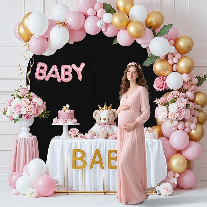 7.2FT Wedding Arch Covers Arch Backdrop Cover Arch Stand Covers Set Arch Cover Spandex Fabric Stretchy Backdrop for Wedding Birthday Party Decoration Baby Shower (Black, Cover Only)