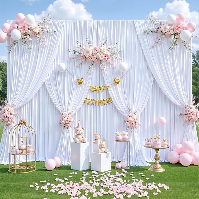 Backdrop Curtains, White Wrinkle Free Fabric, 5x12ft Panels, Set of 10