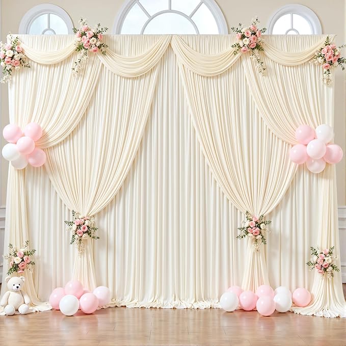 Champagne Backdrop Curtain Set, 5x12 ft, 10 Panels, Wrinkle Free Fabric
