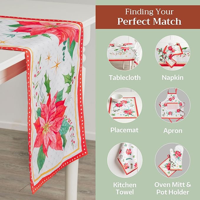 Maison d' Hermine Table Runner 100% Cotton Double Layer Table Runners 108 inches Long for Thanksgiving Christmas Decorations Home Kitchen Dining Party Wedding (Poinsettia Christmas, 14.5" x 108")