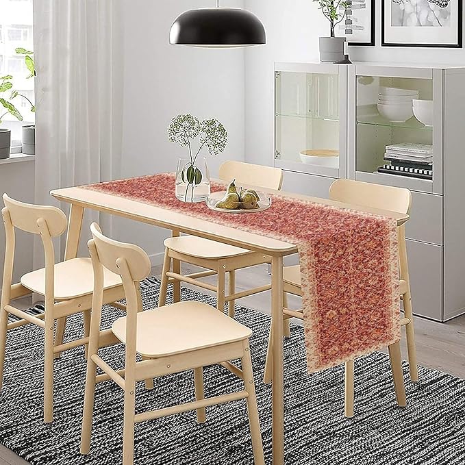Boho Floral Vintage Table Runner, Retro Red Flower Rustic Country Farmhouse Abstract Pattern for Home Kitchen Table Decor Dining Coffee Room Party Decor 13x72in