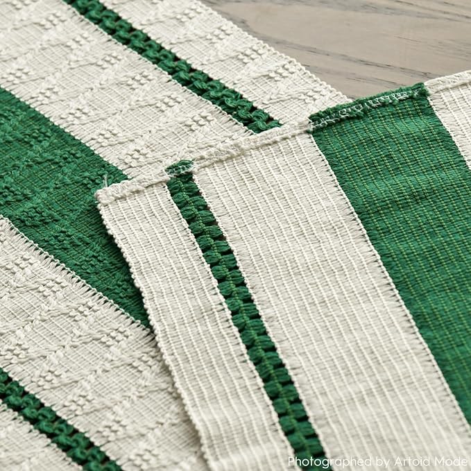 Artoid Mode Dark Green Farmhouse Woven Rustic Table Runner, Seasonal Holiday Hollow Kitchen Dining Table Decoration for Home Party Decor 12x72 Inch