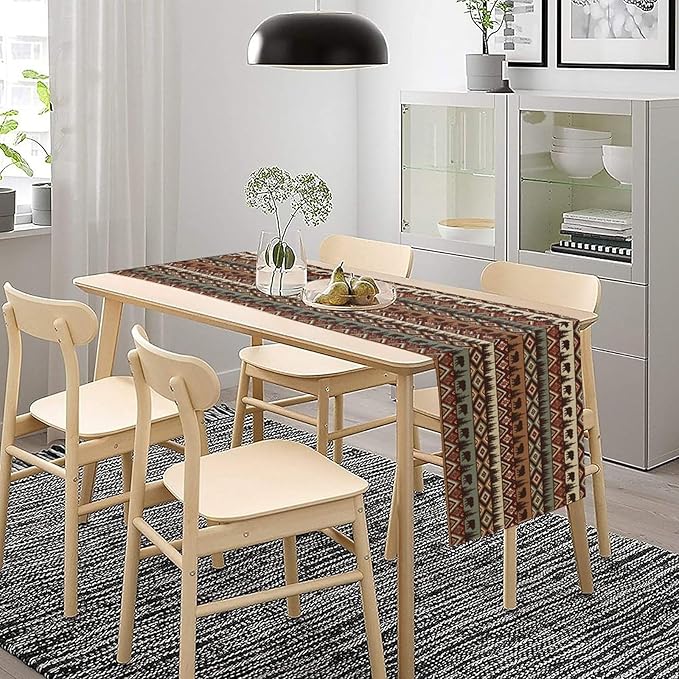 Retro Cabin Table Runner Rustic Bear Forest Farmhouse Lodge Jungle Table Runner for Dinner Party Living Room Kitchen Aztec Vintage 13x120 Inch