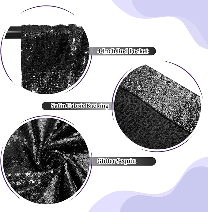 SquarePie Sequin Backdrop Curtain Less Transparent Sparkly Photo Booth Photography Background for Wedding Halloween Patry 10FT x 10FT Black
