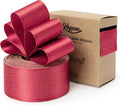Christmas Ribbon Wired Red Satin Ribbons 1-1/2 Inch Double-Faced Gold Glitter for Tree Decoration, Wreath, Gift Wrapping, Home Decor 10 Yards