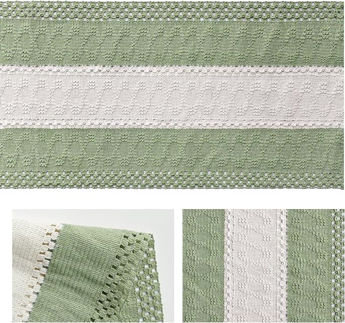Artoid Mode Light Green Farmhouse Rustic Table Runner, Seasonal Hollow Kitchen Dining Table Decoration for Home Party Decor 12x48 Inch