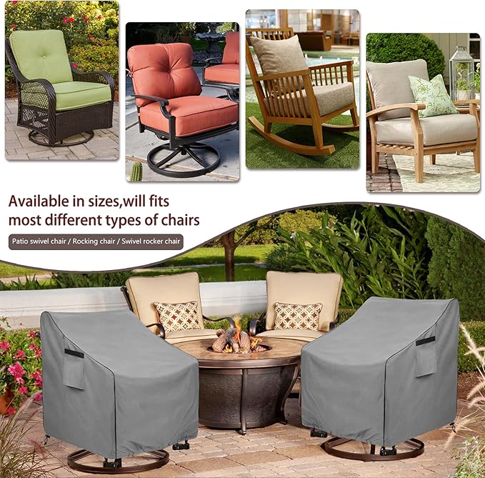 Outdoor Swivel Chair Cover 2 Pack,Outdoor Furniture Patio Chair Covers Waterproof Clearance,(35" W x 37" D x 38.5" H) Outdoor Lawn Patio Furniture Covers,Grey
