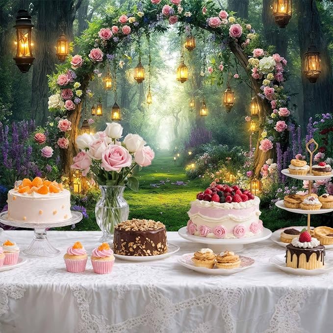 5x3ft Purple Flower Wedding Photography Backdrop Lavender Floral Enchanted Forest Fairytale Bridal Backdrop Anniversary Birthday Baby Shower Girl Party Banner Photo Booth Props Wonderland Background