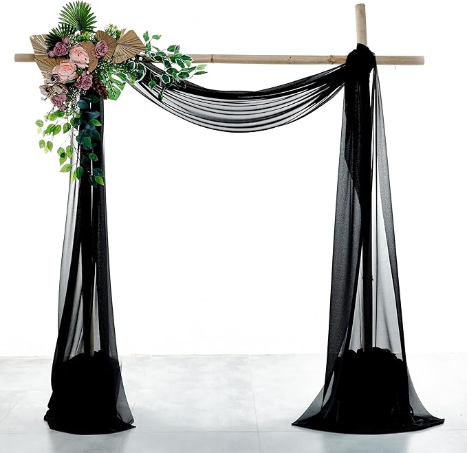 Backdrop Fabric in Black Sheer Chiffon, 30 x 40 Ft Glitter Drape