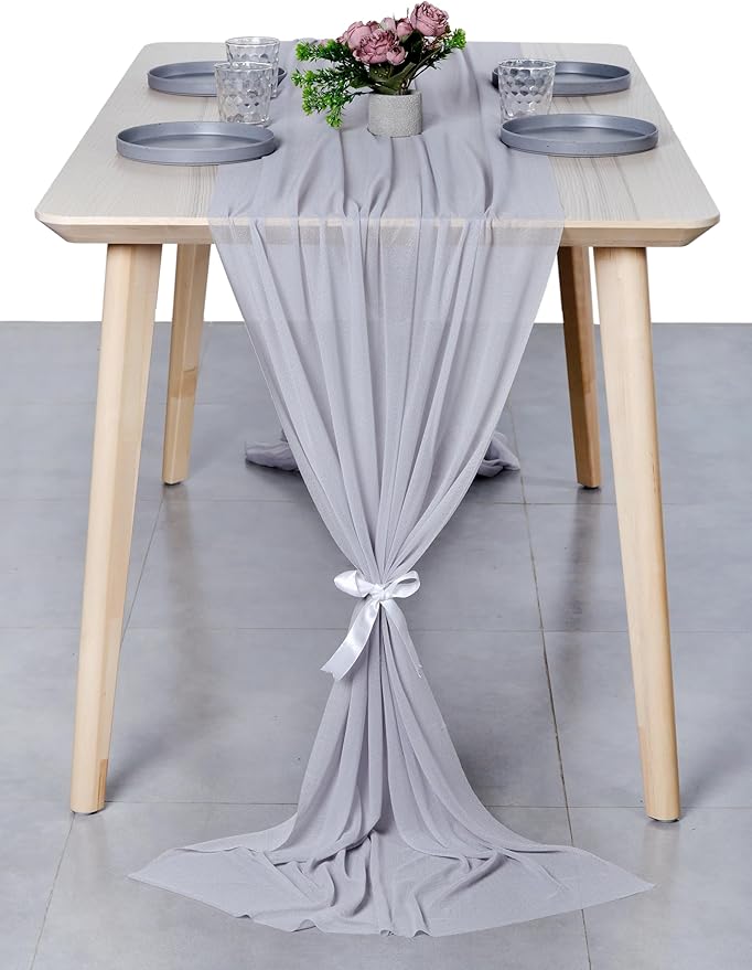 MDS Halloween Chiffon Table Runner - 20 Pack, 29 x 170 Inches, 14ft Each - Sheer Spooky Table Runners for Haunted House Parties, Trick-or-Treat Tables, Witchy Décor, Wedding & Events - Cool Gray