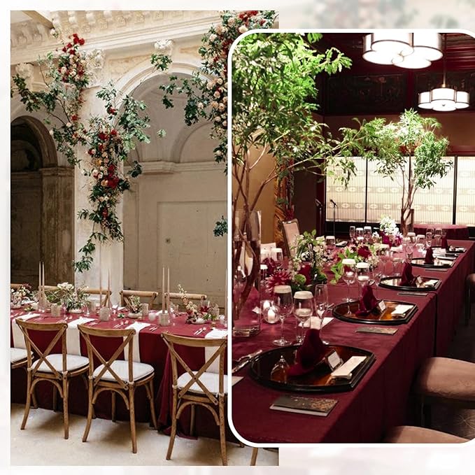 12 Pack Polyester Tablecloth Rectangle Tablecloth 60 x 102 Inch Burgundy Tablecloth for 6 Ft Rectangle Tables, Washable Fabric Table Covers Polyester Table Clothes for Wedding Parties Banque