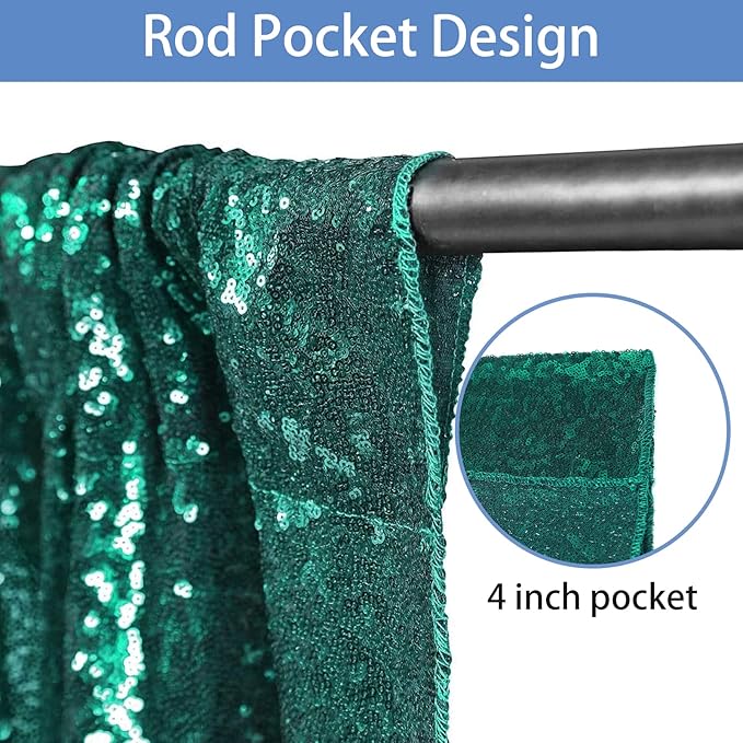Sequin Backdrop Curtain in Hunter, 2 ft x 8 ft, Glitter Mesh with Pole Pocket