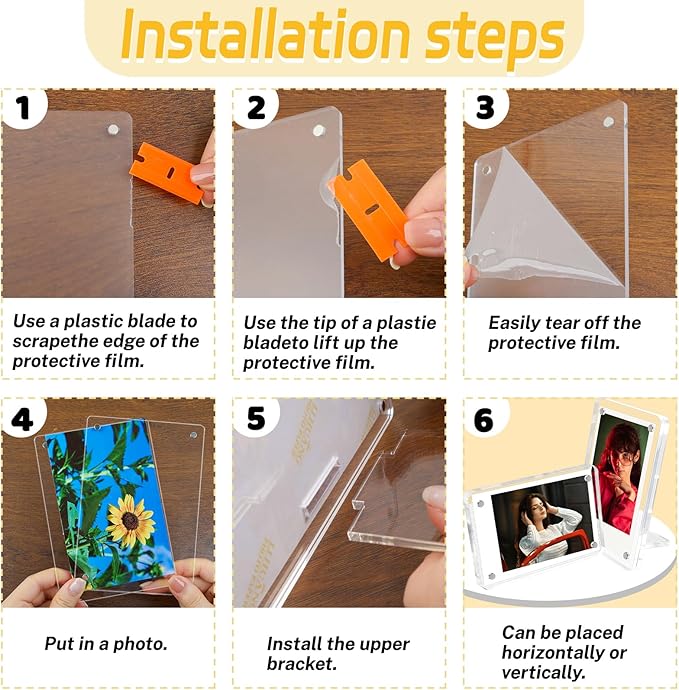 6 Pack Acrylic Magnetic Picture Frames 2x3, Refrigerator and Desktop Photo Frames Combine, Vertical and Horizontal Clear Display Compatible with Fujifilm Instax Mini for Fridge/Table/Locker