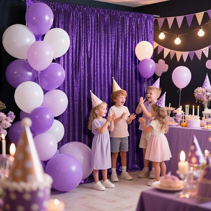 SquarePie Sequin Backdrop Curtain Not See Through Thick Glitter Background for Party 7FT x 7FT Purple