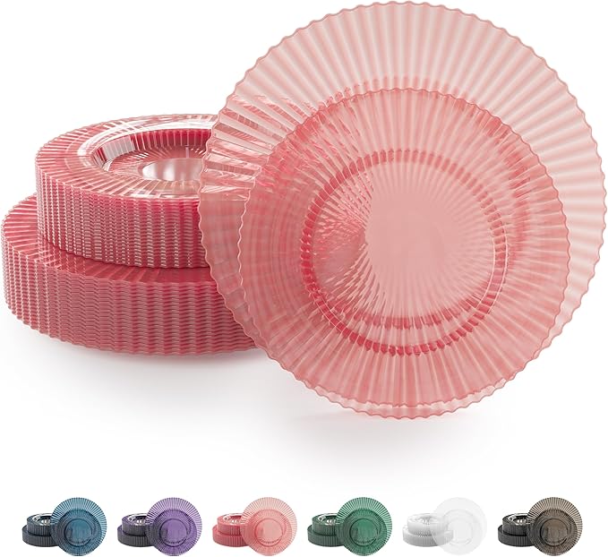 Disposable Plastic Party Plates, 40 Count Rose Quartz Set, 9 and 11 Inch
