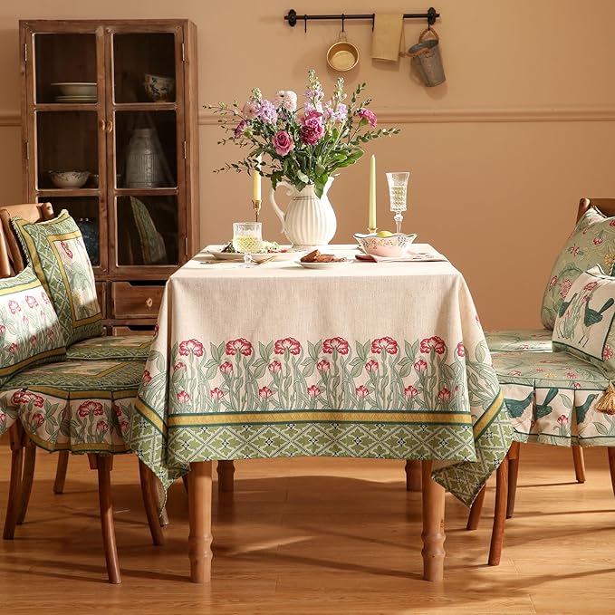 Rectangular Tablecloth, 55 x 87 Inch Green Polyester-Linen Blend