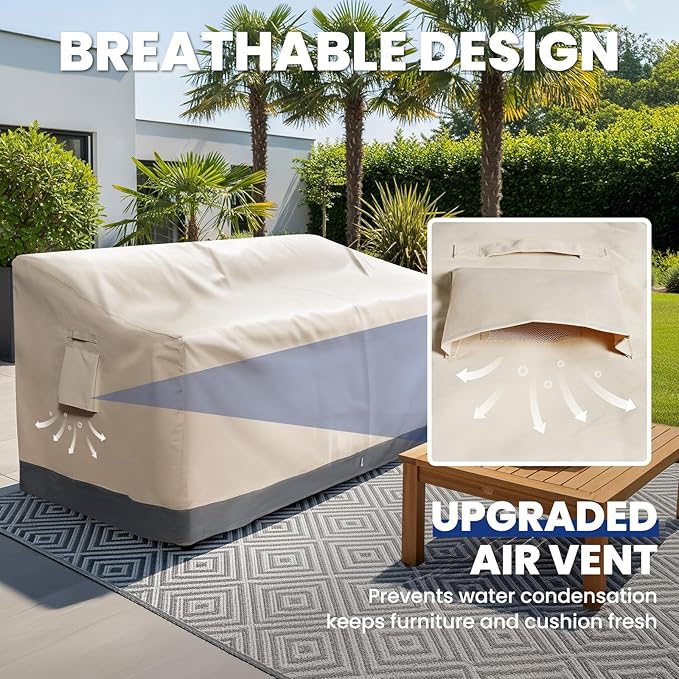 Extra Heavy Duty Outdoor Couch Cover Waterproof, Large 3-Seater Patio Sofa Cover, Lawn Patio Furniture Covers with Air Vent, 85"W x 37"D x 35"H