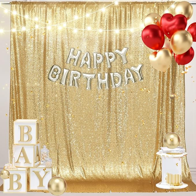 Backdrop Sparkly Gold Sequin Curtain, 6 Ft x 8 Ft Photo Background