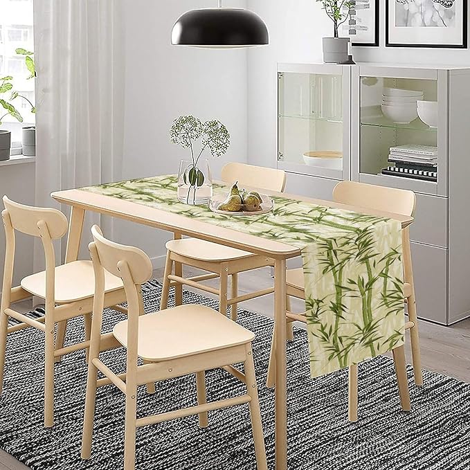 Bamboo Table Runner,Green Plant Leaf Pattern Table Cloth Kitchen Dining Table Home Party Decoration 13x120 Inch