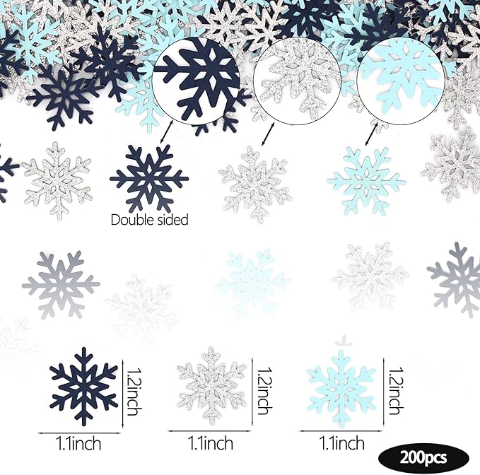 200PC Blue Silver Snowflakes Confetti Winter Wonderland Baby Shower Decorations Boy First Birthday Table Scatter Christmas Party Decor