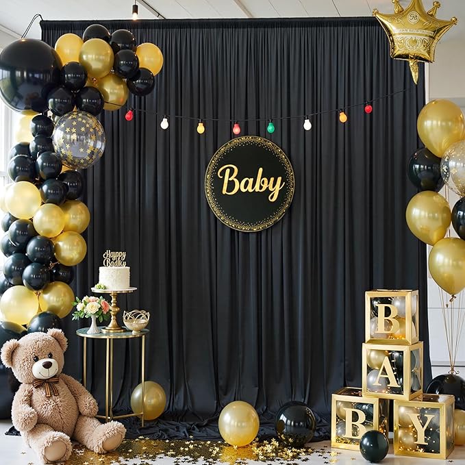 60×14ft Wrinkle Free Black Backdrop Curtain for Parties Wedding,12 Panels 5×14ft Height Soft Silky Polyester Photo Backdrop Drapes for Birthday Graduation Photography Stage Event Background Cloth